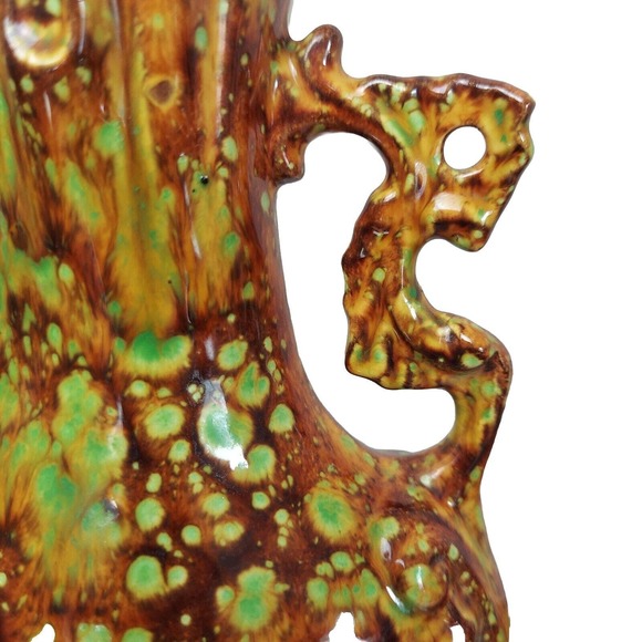 VTG Art Pottery Ewer Vase Brown Orange Green 1960-70s Pitcher Handled Hand Paint - Picture 5 of 12